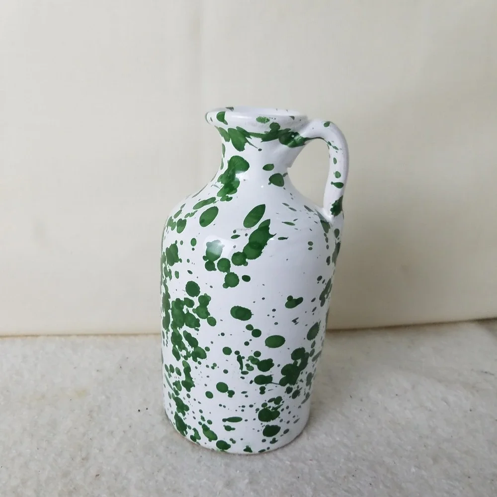 Green Splatter bud Vase Jug‎ with Handle Decorative Ceramic Pitcher country